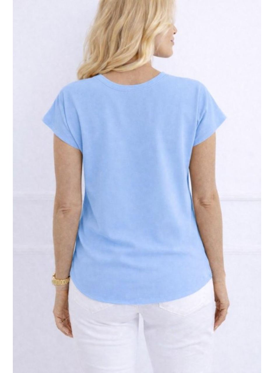 Kadın V Yaka Kısa Kol Dokuma Viskon Kumaş Bluz