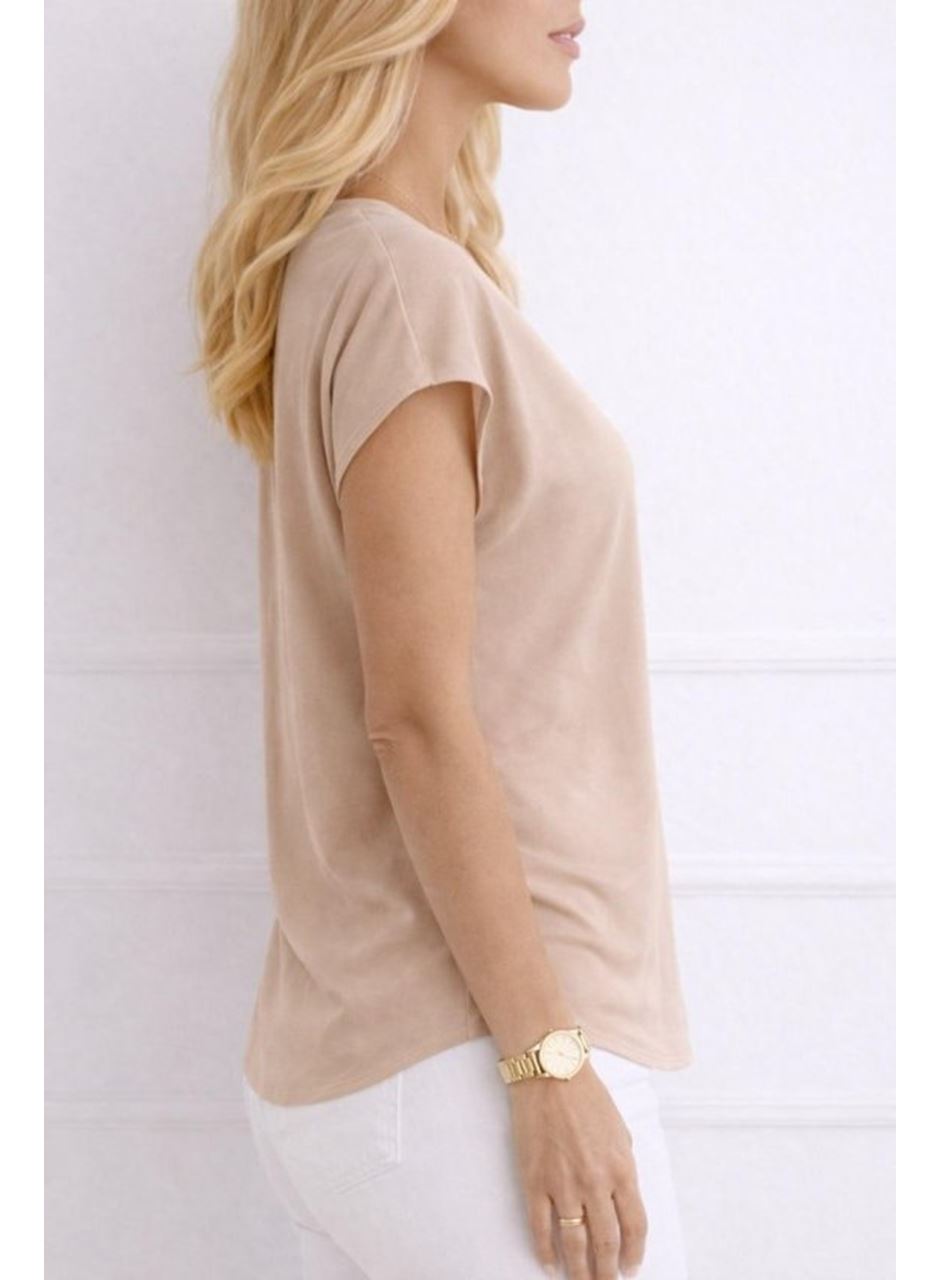 Kadın V Yaka Kısa Kol Dokuma Viskon Kumaş Bluz