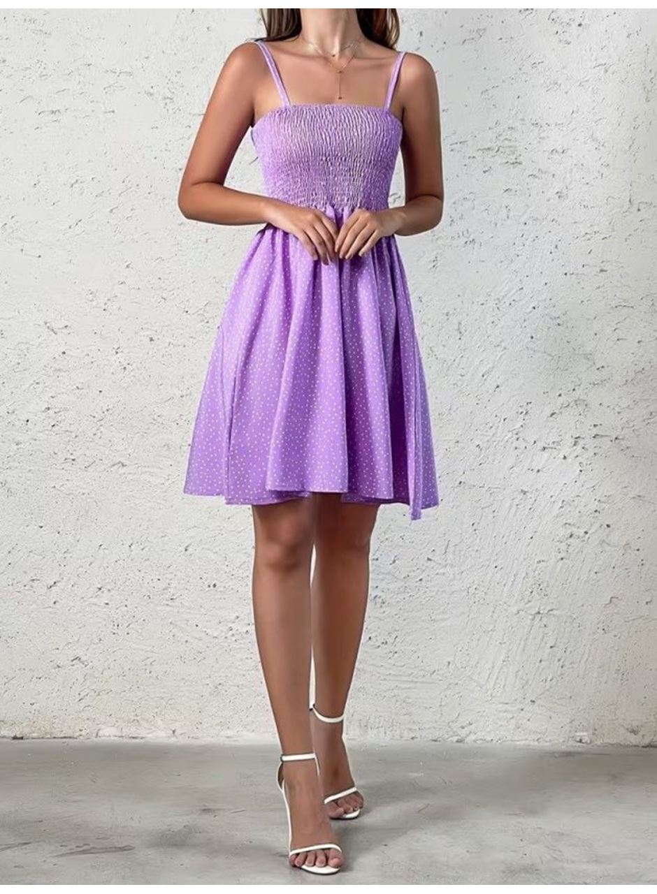 Kadın Ip Askılı Gipeli Desenli Kısa Süprem Elbise