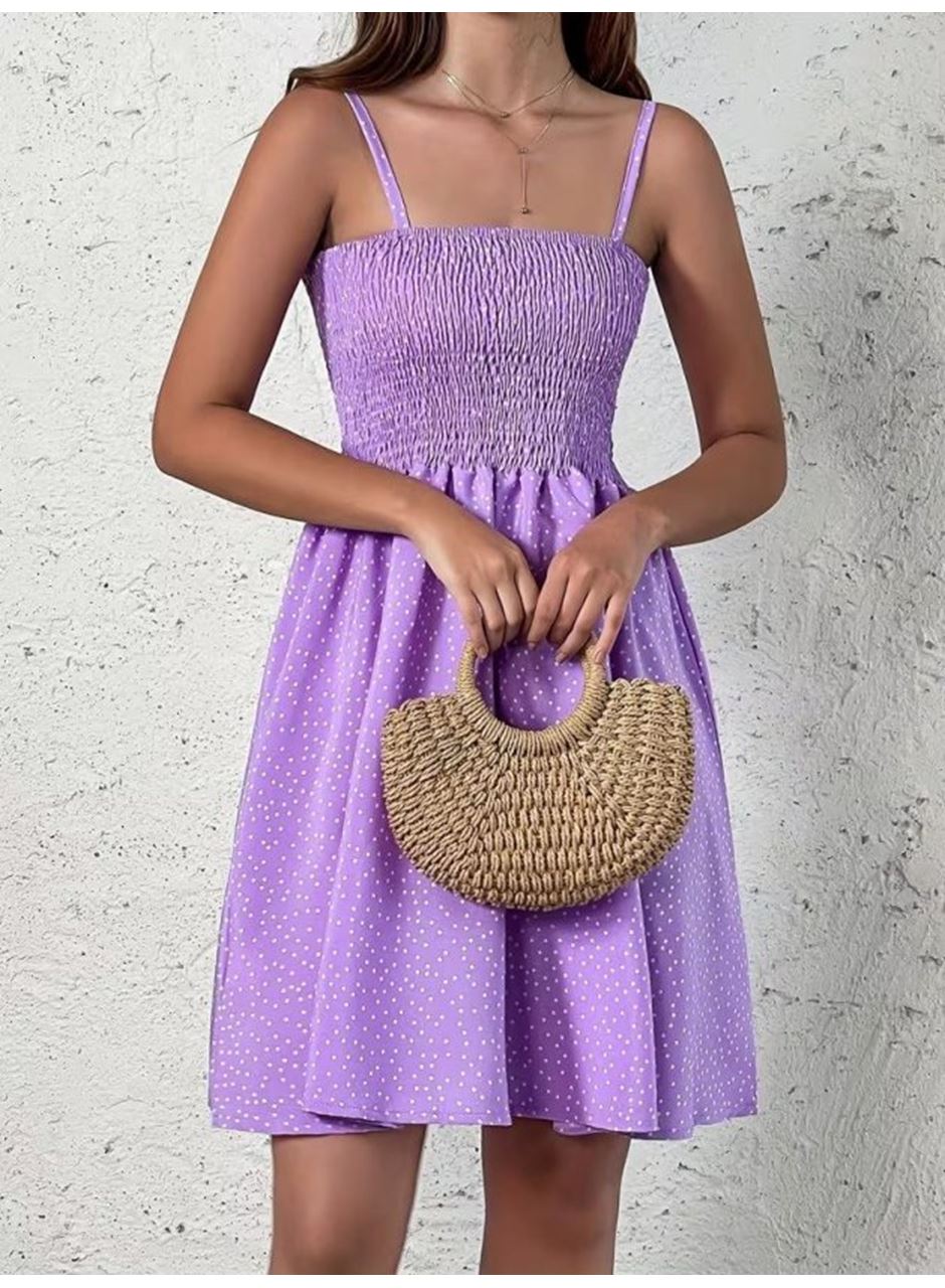 Kadın Ip Askılı Gipeli Desenli Kısa Süprem Elbise