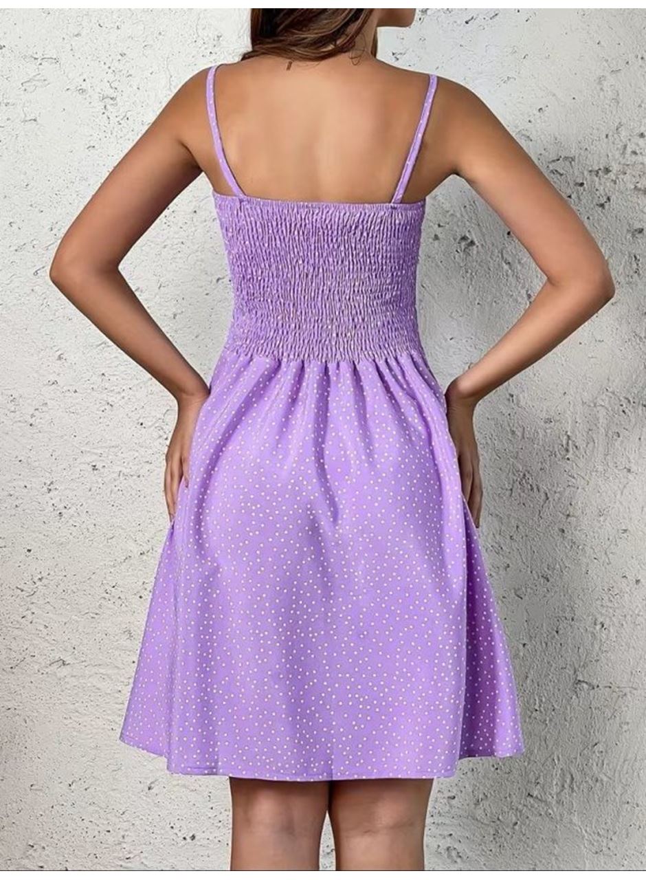 Kadın Ip Askılı Gipeli Desenli Kısa Süprem Elbise