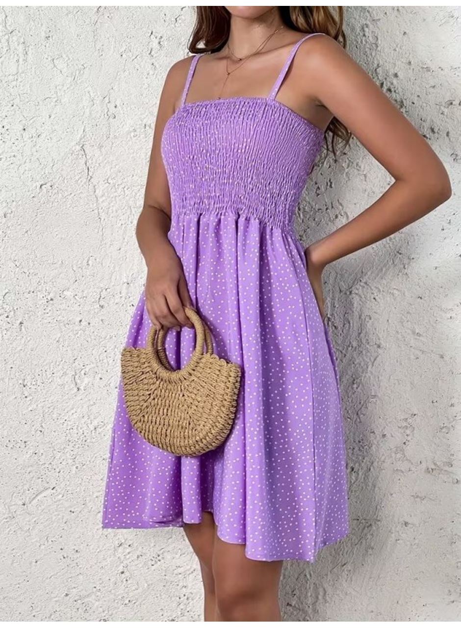 Kadın Ip Askılı Gipeli Desenli Kısa Süprem Elbise