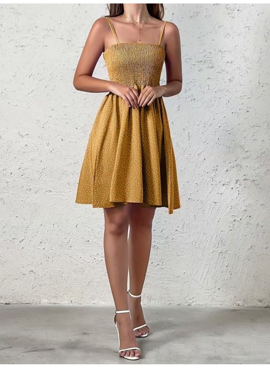 Kadın Ip Askılı Gipeli Desenli Kısa Süprem Elbise