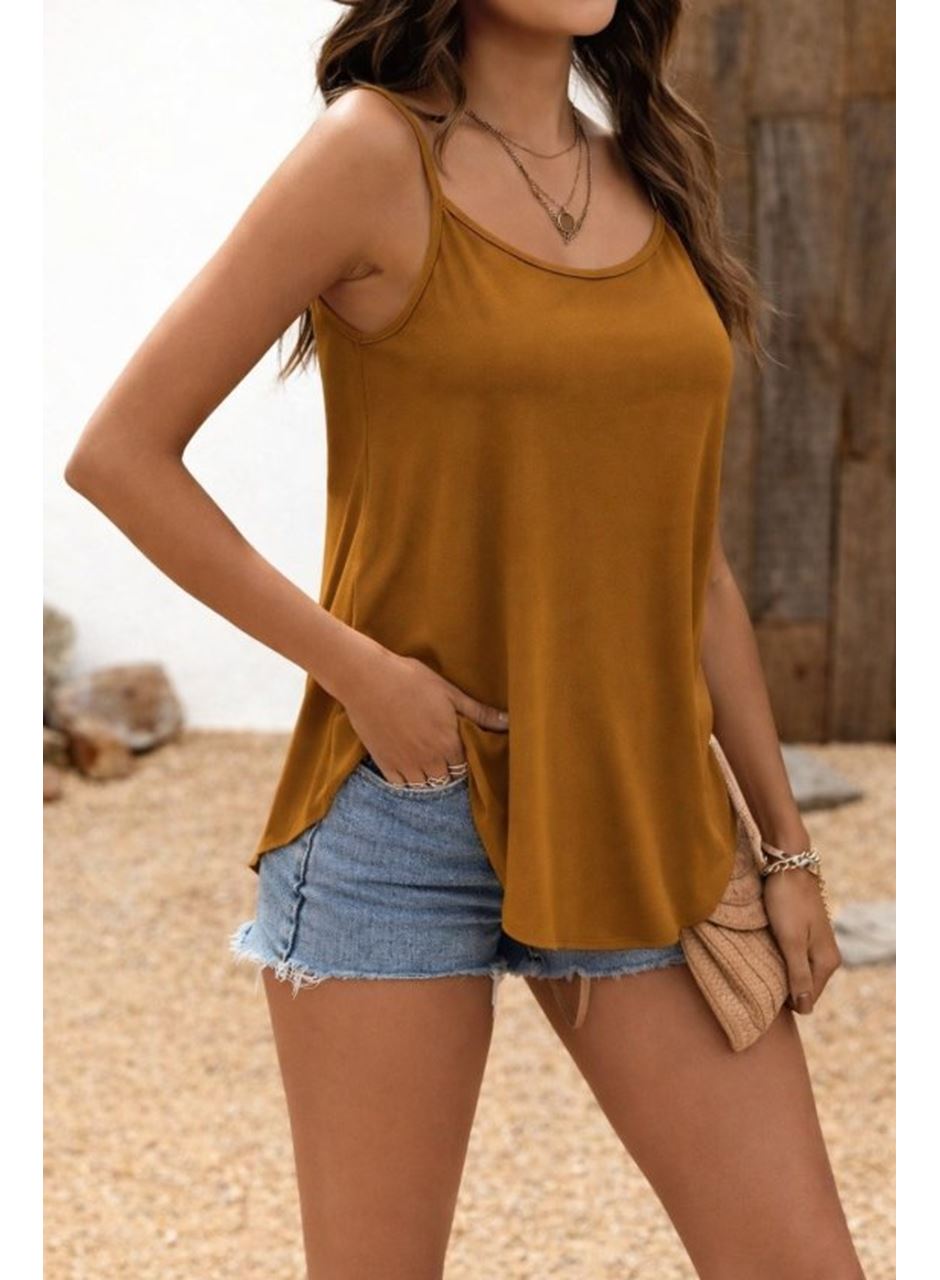 Kadın Ip Askılı Yuvarlak Yakalı Uzun Viskon Bluz