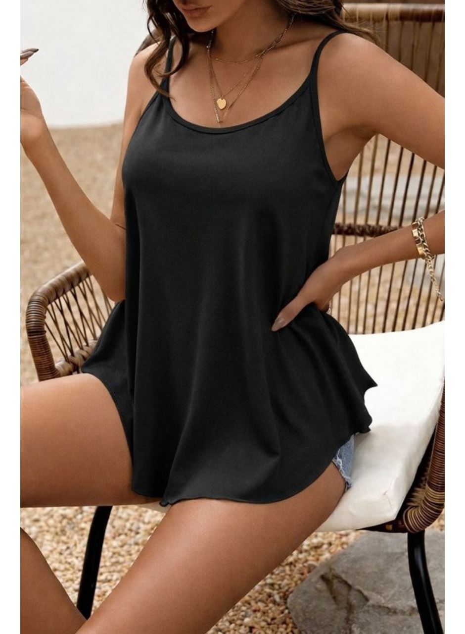 Kadın Ip Askılı Yuvarlak Yakalı Uzun Viskon Bluz