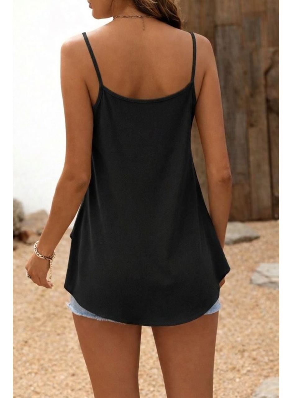 Kadın Ip Askılı Yuvarlak Yakalı Uzun Viskon Bluz