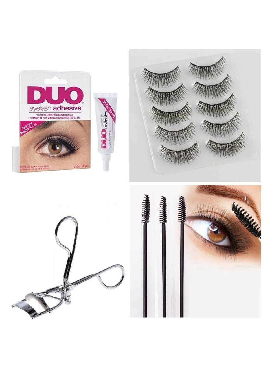 4 Parça Kirpik Seti Takma Kirpik Takımı 5li Kirpik Set Kirpik Kıvırıcı Kirpik Yapıştırıcı Rimel Maskara Fırçası (