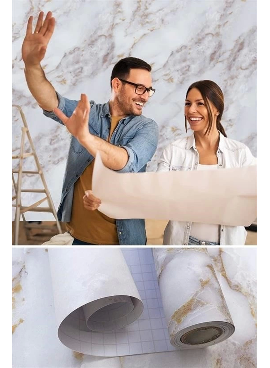 Mermer Desenli Masa Tezgah Mutfak Su Geçirmez Yapışkanlı Folyo Sticker Sarı 5x0,6m (