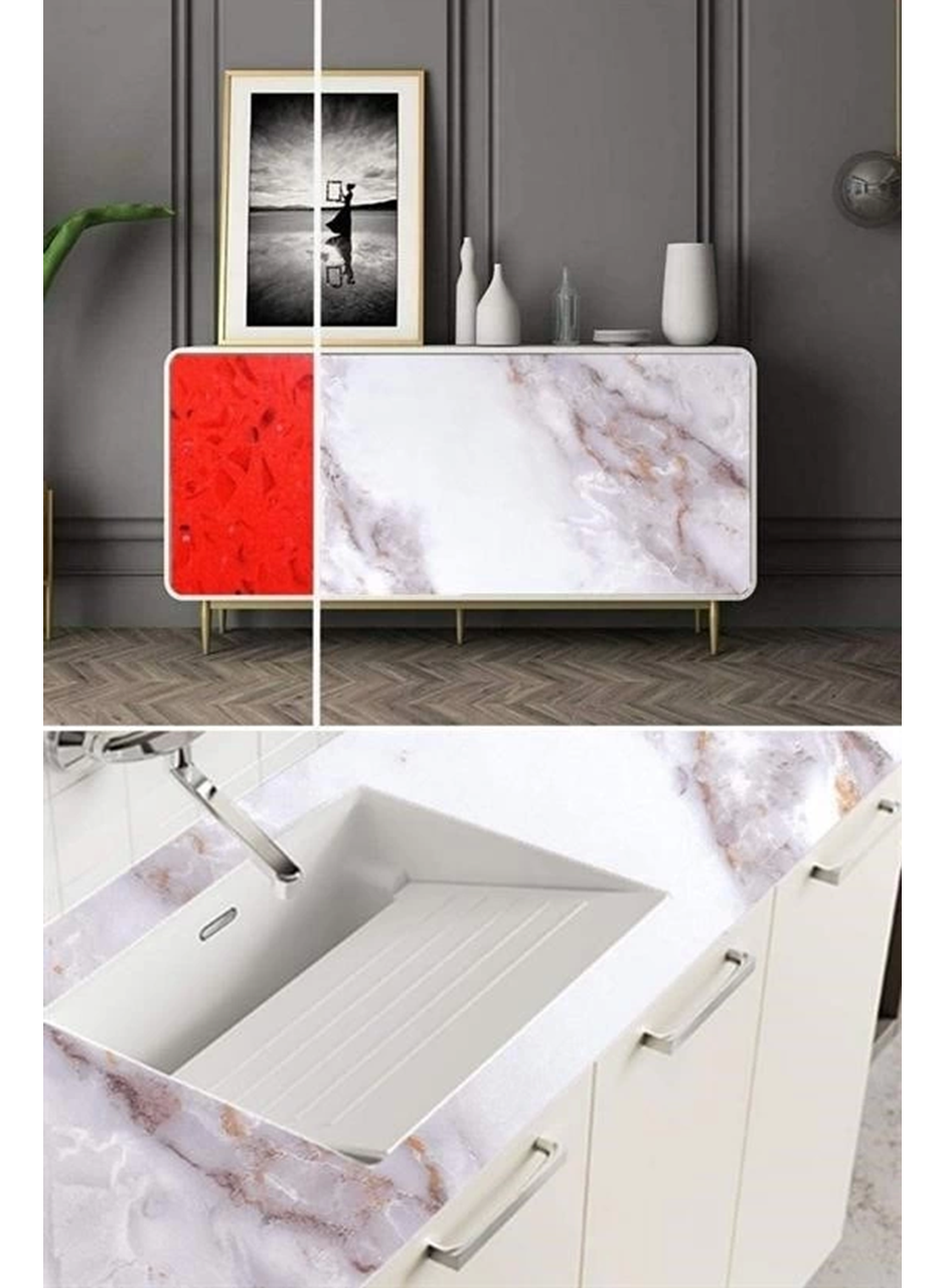 Mermer Desenli Masa Tezgah Mutfak Su Geçirmez Yapışkanlı Folyo Sticker Sarı 5x0,6m (