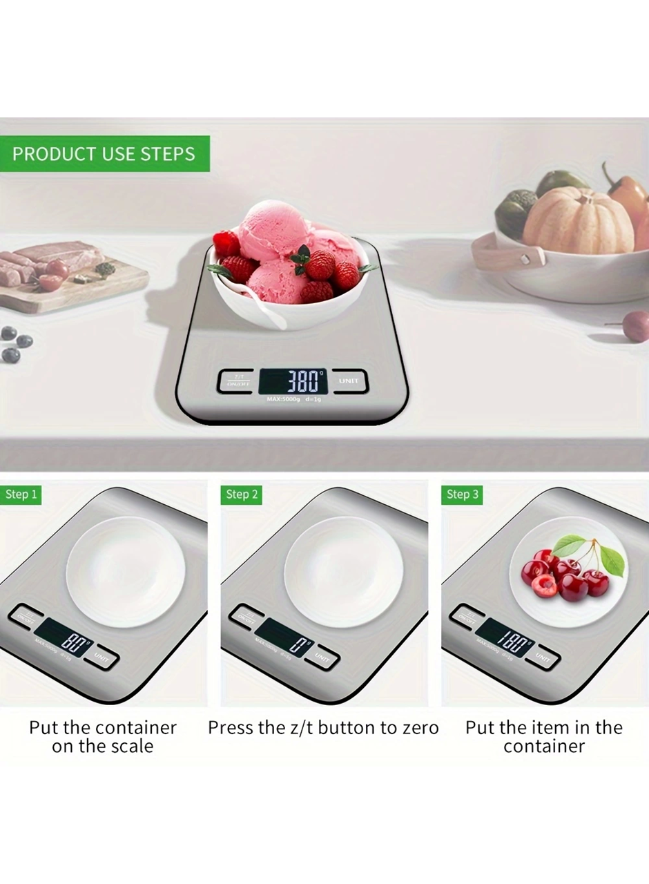 Dijital Mutfak Terazisi Paslanmaz Çelik Elektronik Lcd Ağırlık 5 Kg Ölçeklii Pişirme Ölçü Aleti (
