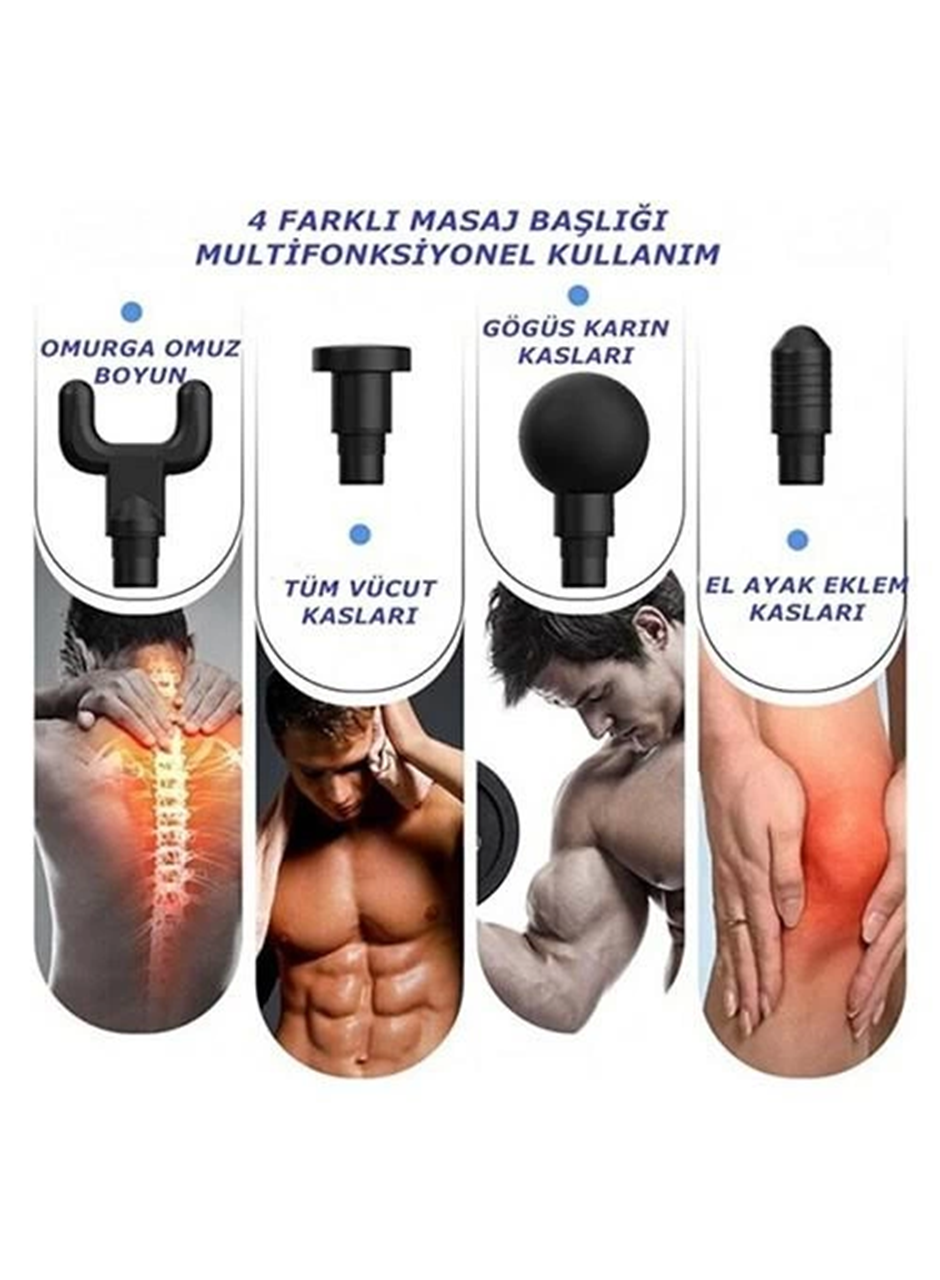 Darbeli Titreşimli Tabanca Masaj Aleti Kas Rahatlatıcı 4 Başlıklı Şarjlı Göbek Eritme Cihazı Zayıflama ve Selülit Giderme (