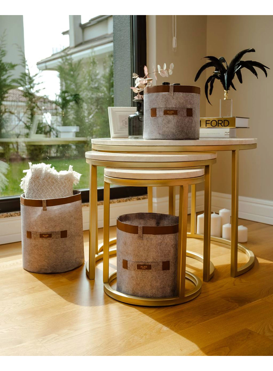 Deri Şeritli Yuvarlak Çok Amaçlı Düzenleyici Organizer Kutu Keçe Sepet (mega) 03877 (