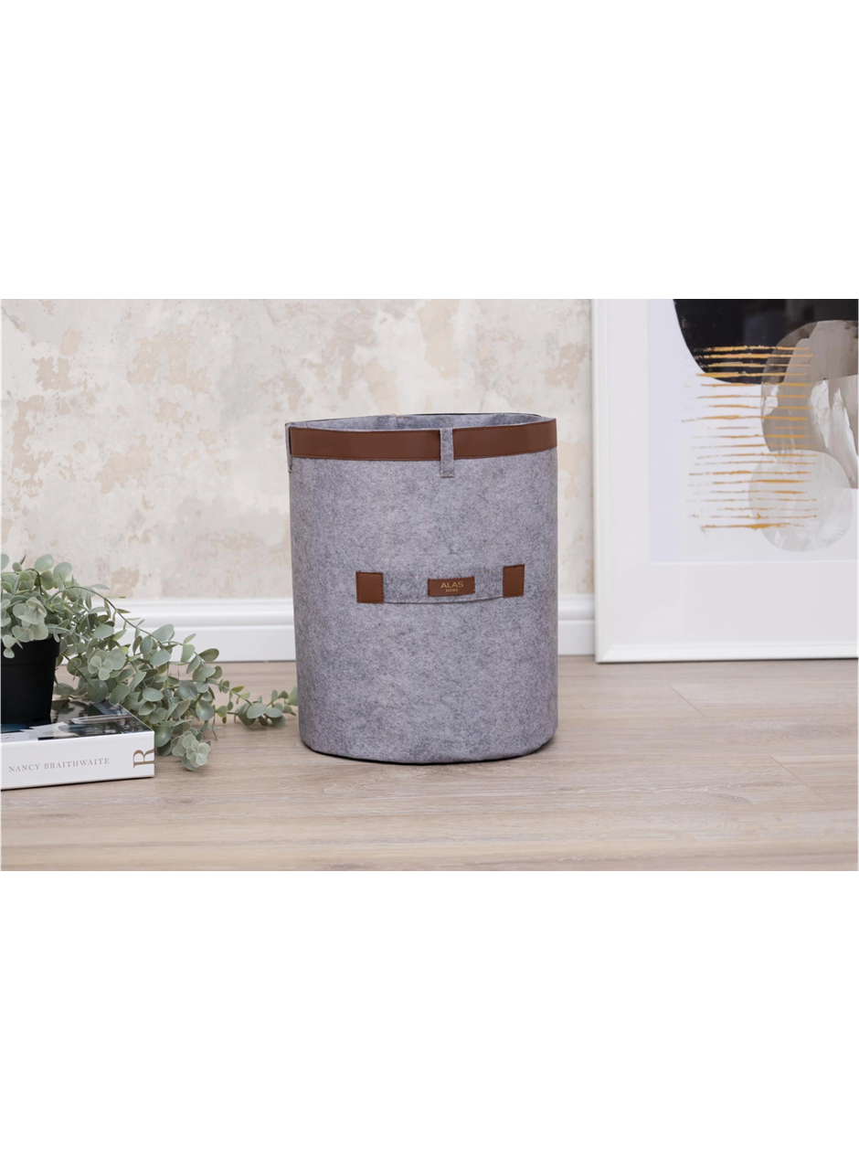 Deri Şeritli Yuvarlak Çok Amaçlı Düzenleyici Organizer Kutu Keçe Sepet (mega) 03877 (