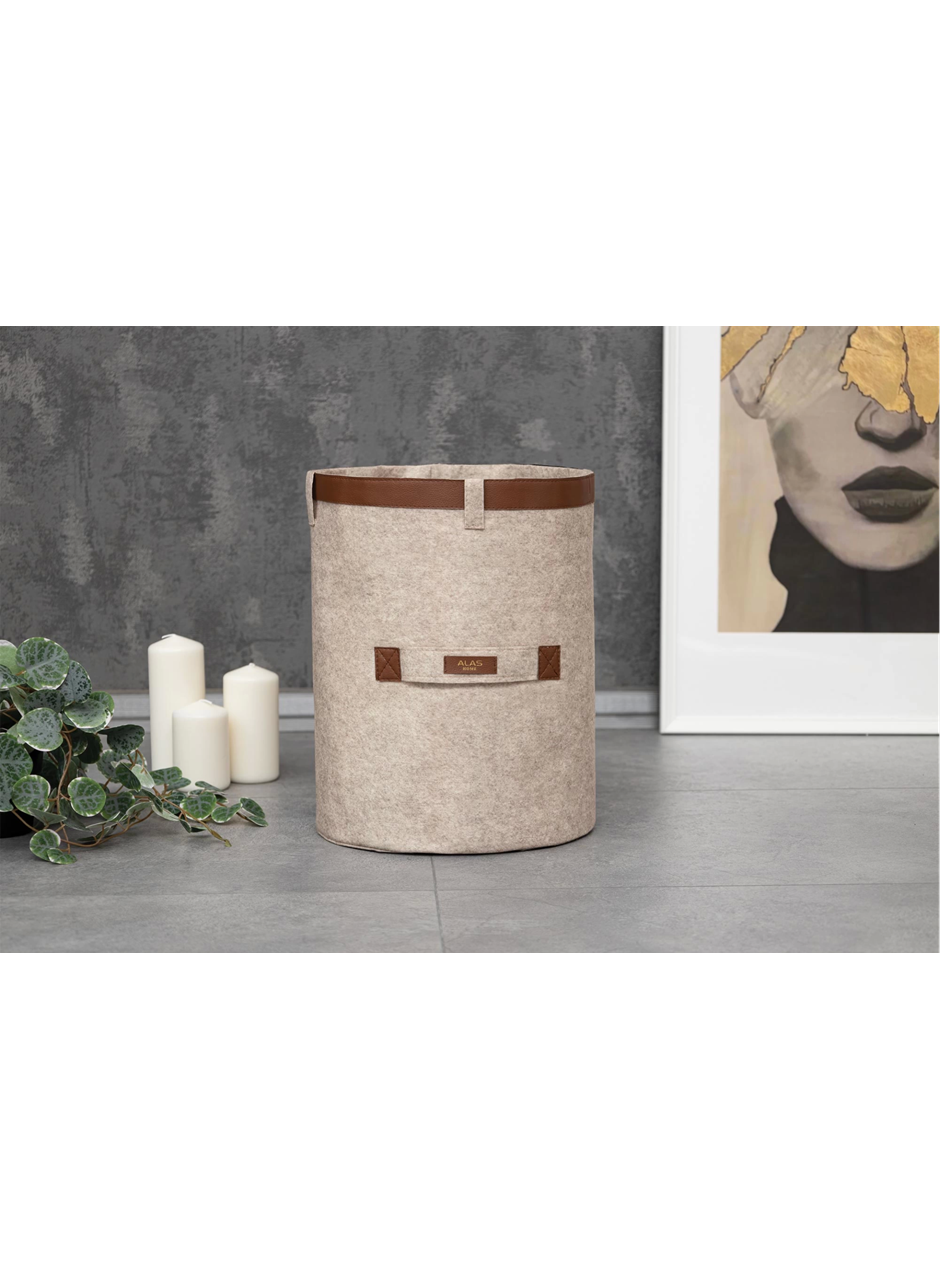 Deri Şeritli Yuvarlak Çok Amaçlı Düzenleyici Organizer Kutu Keçe Sepet (mega) 03877 (