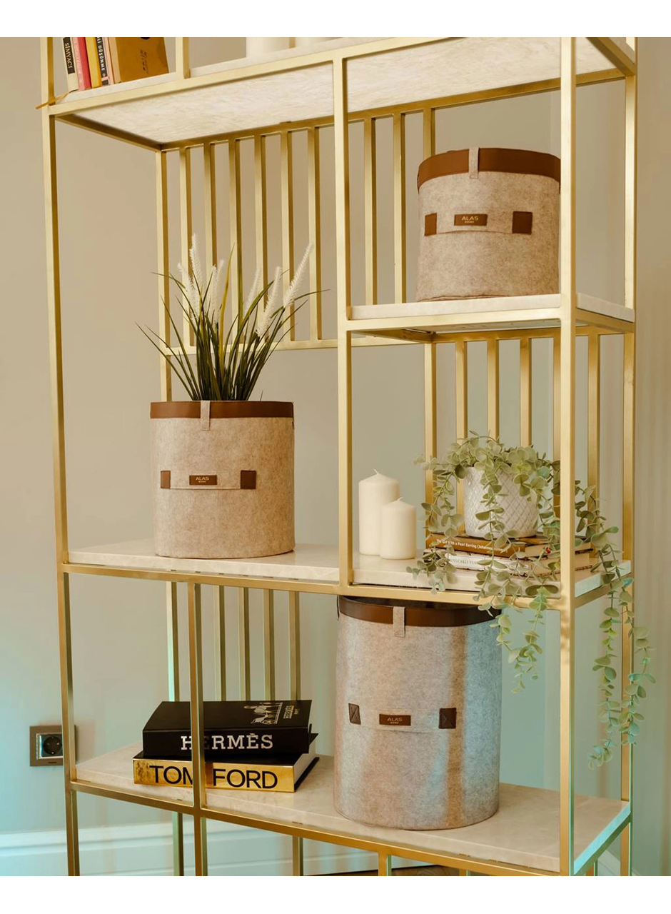 Deri Şeritli Yuvarlak Çok Amaçlı Düzenleyici Organizer Kutu Keçe Sepet (maxi) 03815 (