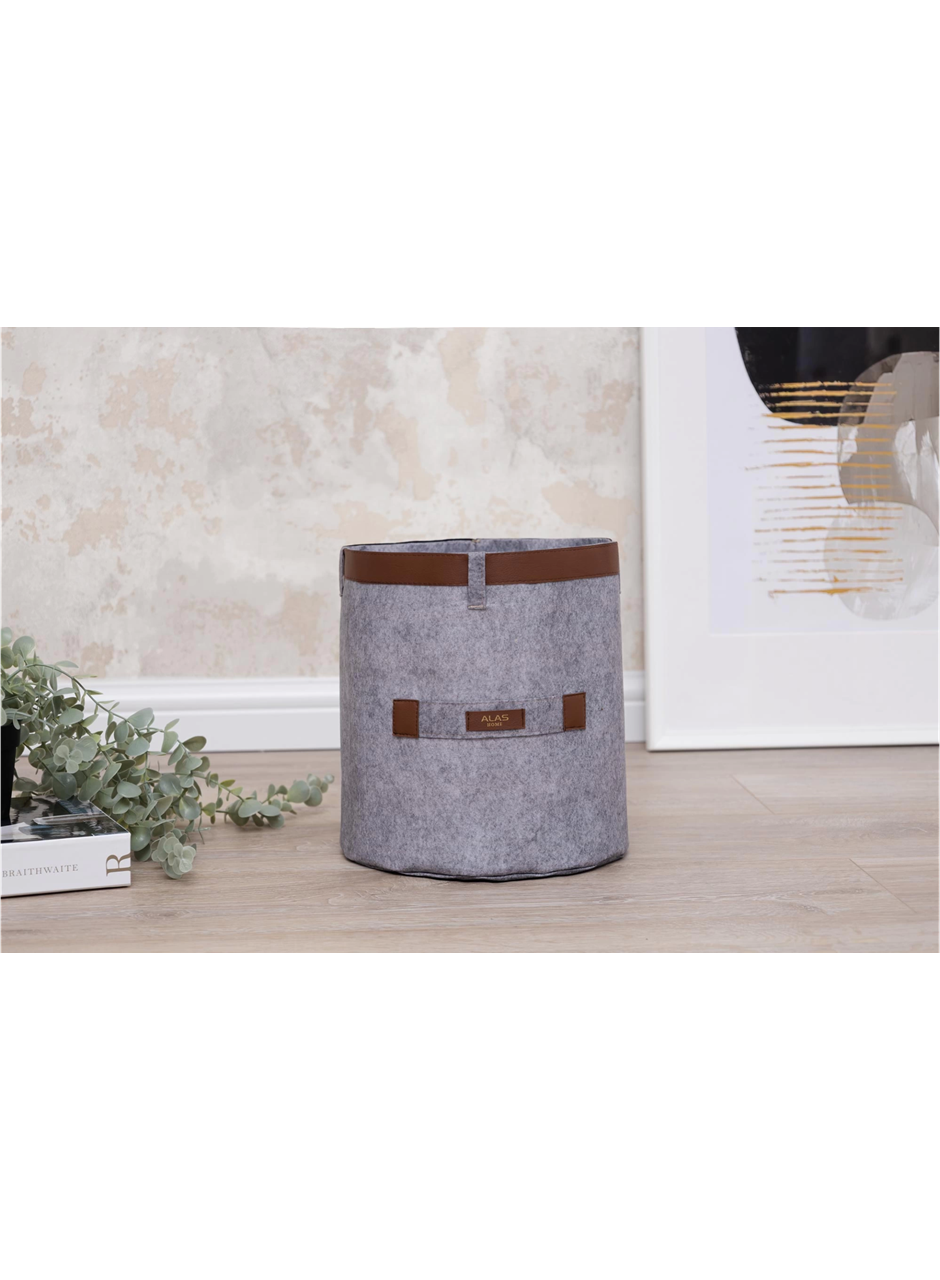 Deri Şeritli Yuvarlak Çok Amaçlı Düzenleyici Organizer Kutu Keçe Sepet (maxi) 03815 (