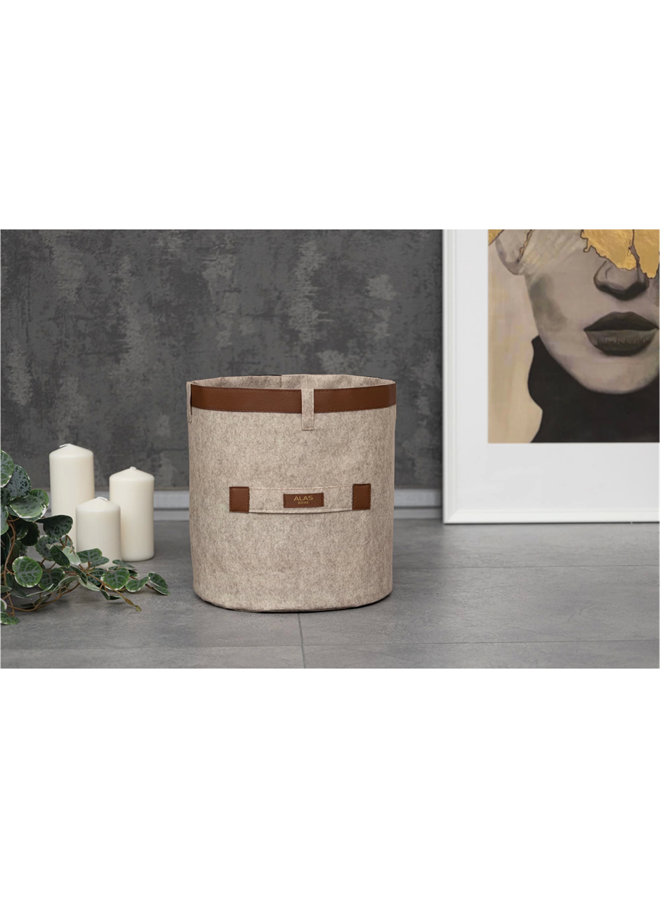 Deri Şeritli Yuvarlak Çok Amaçlı Düzenleyici Organizer Kutu Keçe Sepet (maxi) 03815 (