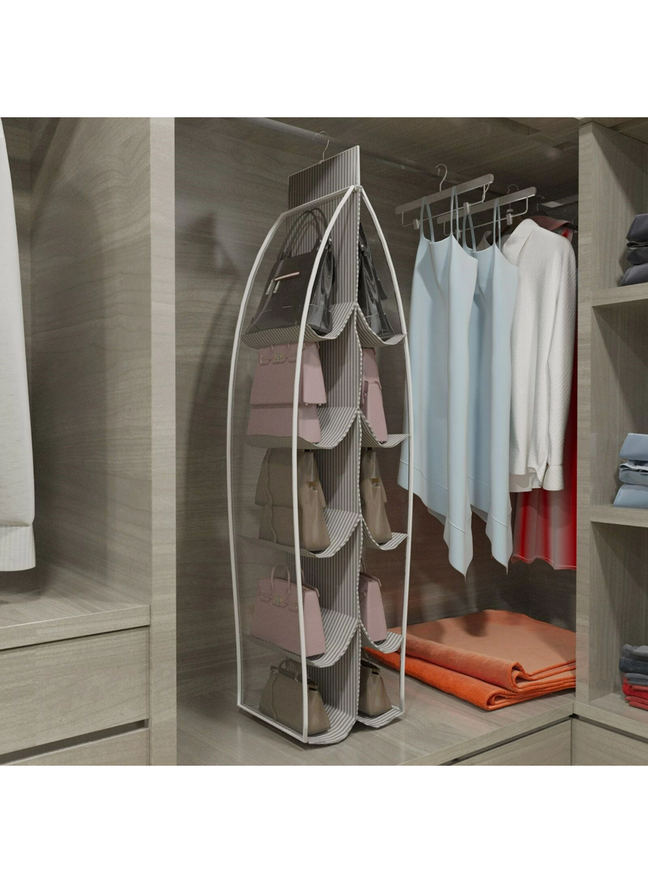 10 Gözlü Çanta Askılığı Dolap İçi Düzenleyici Organizer Askılı Çantalık (