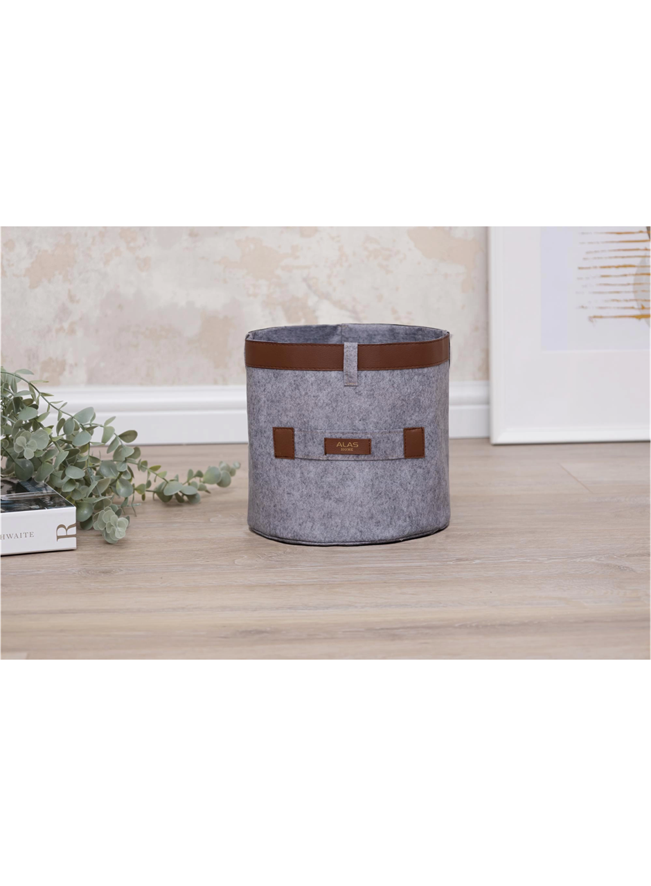 Deri Şeritli Yuvarlak Çok Amaçlı Düzenleyici Organizer Kutu Keçe Sepet (mini) 03822 (