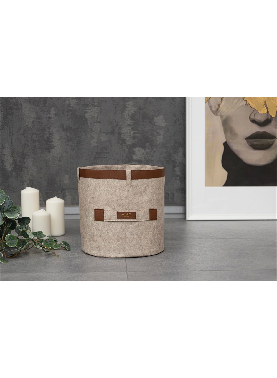 Deri Şeritli Yuvarlak Çok Amaçlı Düzenleyici Organizer Kutu Keçe Sepet (mini) 03822 (