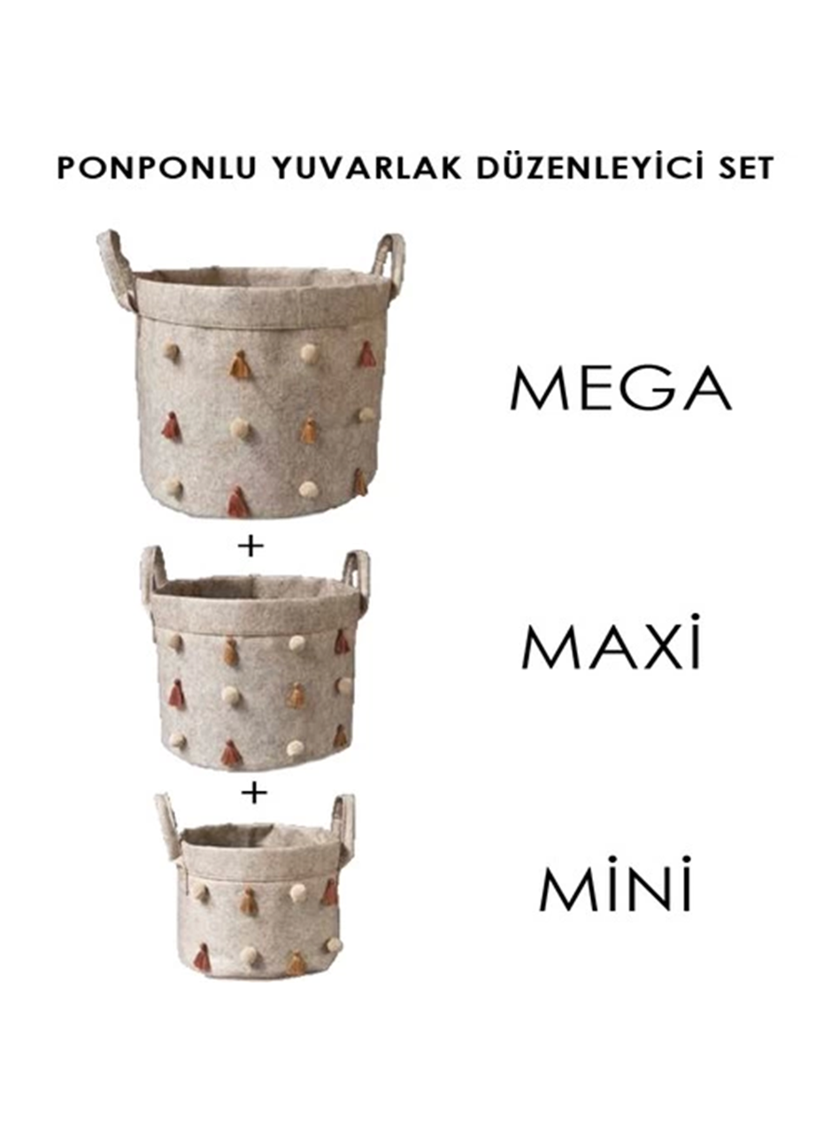 Katlanabilir Çok Amaçlı Ponponlu Yuvarlak Düzenleyici Saklama Kutusu Organizer Keçe (mini Boy) - 03785 (