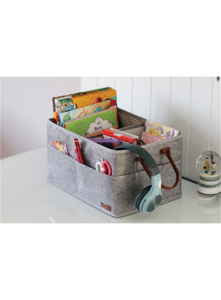 3 Gözlü Deri Şeritli Çok Amaçlı Düzenleyici Organizer Kutu Keçe Sepet 03860 (