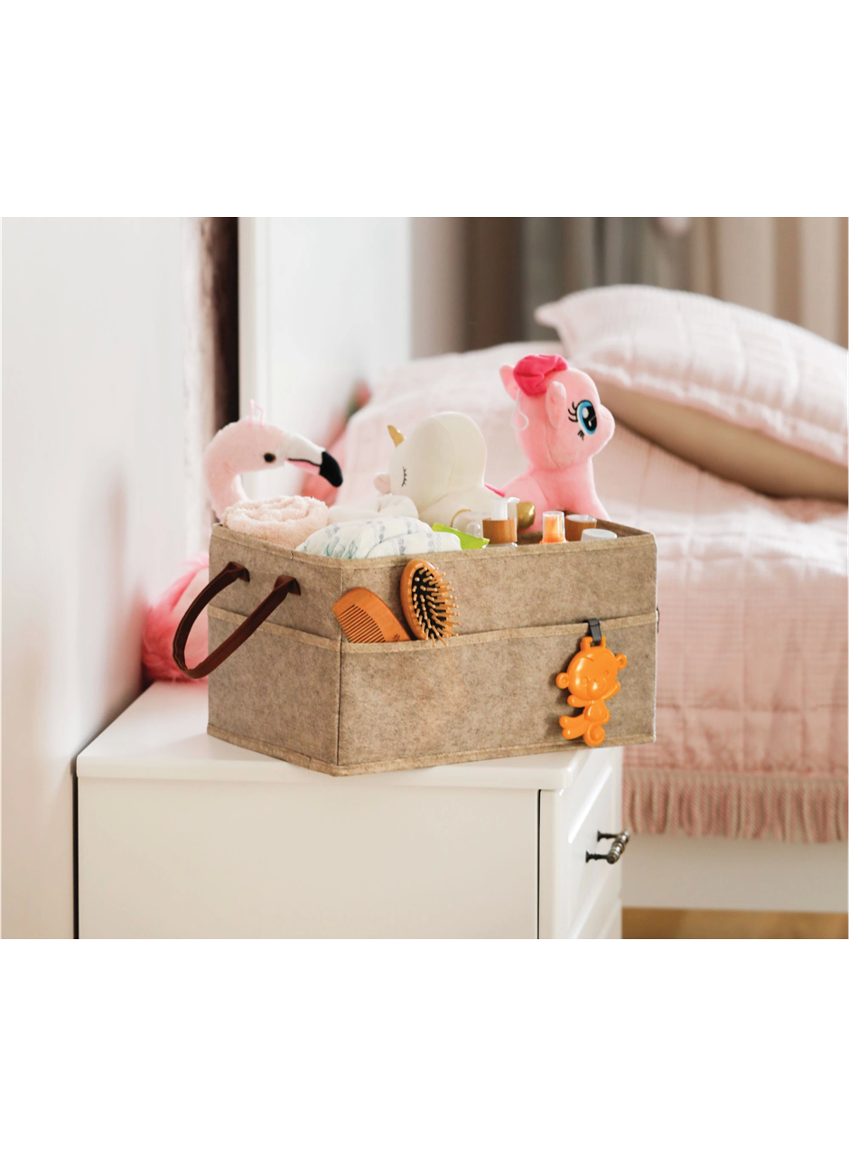 3 Gözlü Deri Şeritli Çok Amaçlı Düzenleyici Organizer Kutu Keçe Sepet 03860 (