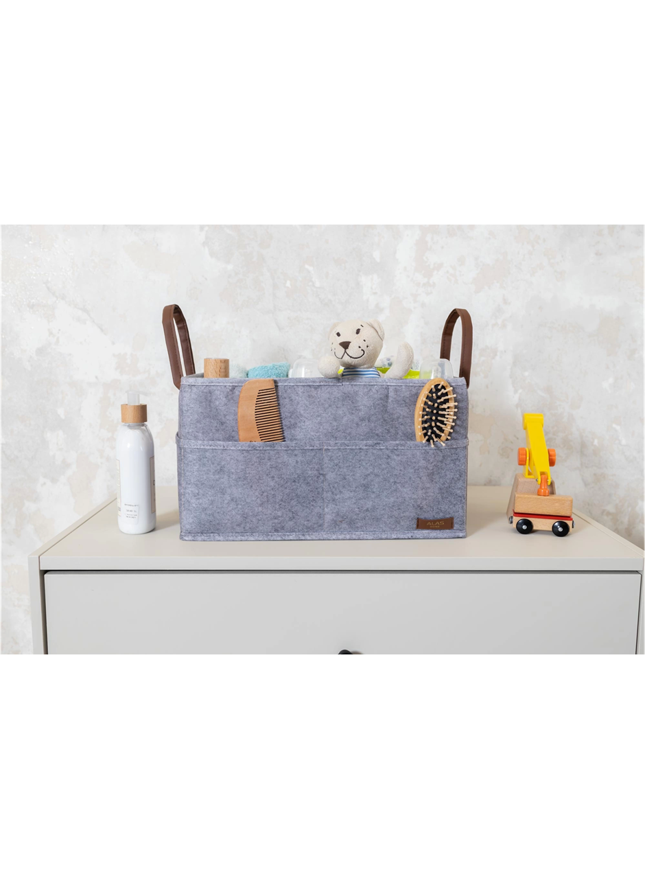 3 Gözlü Deri Şeritli Çok Amaçlı Düzenleyici Organizer Kutu Keçe Sepet 03860 (