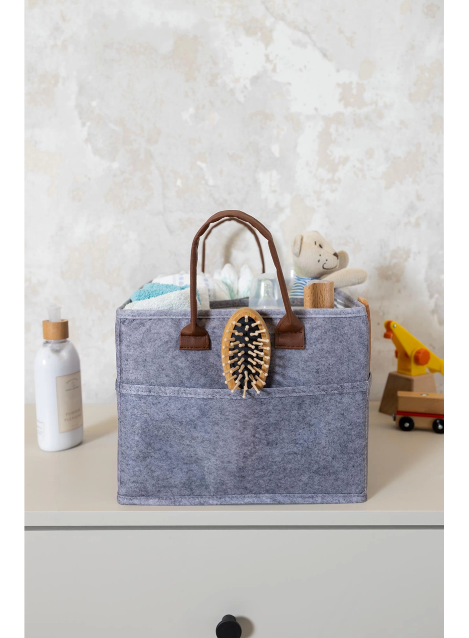 3 Gözlü Deri Şeritli Çok Amaçlı Düzenleyici Organizer Kutu Keçe Sepet 03860 (