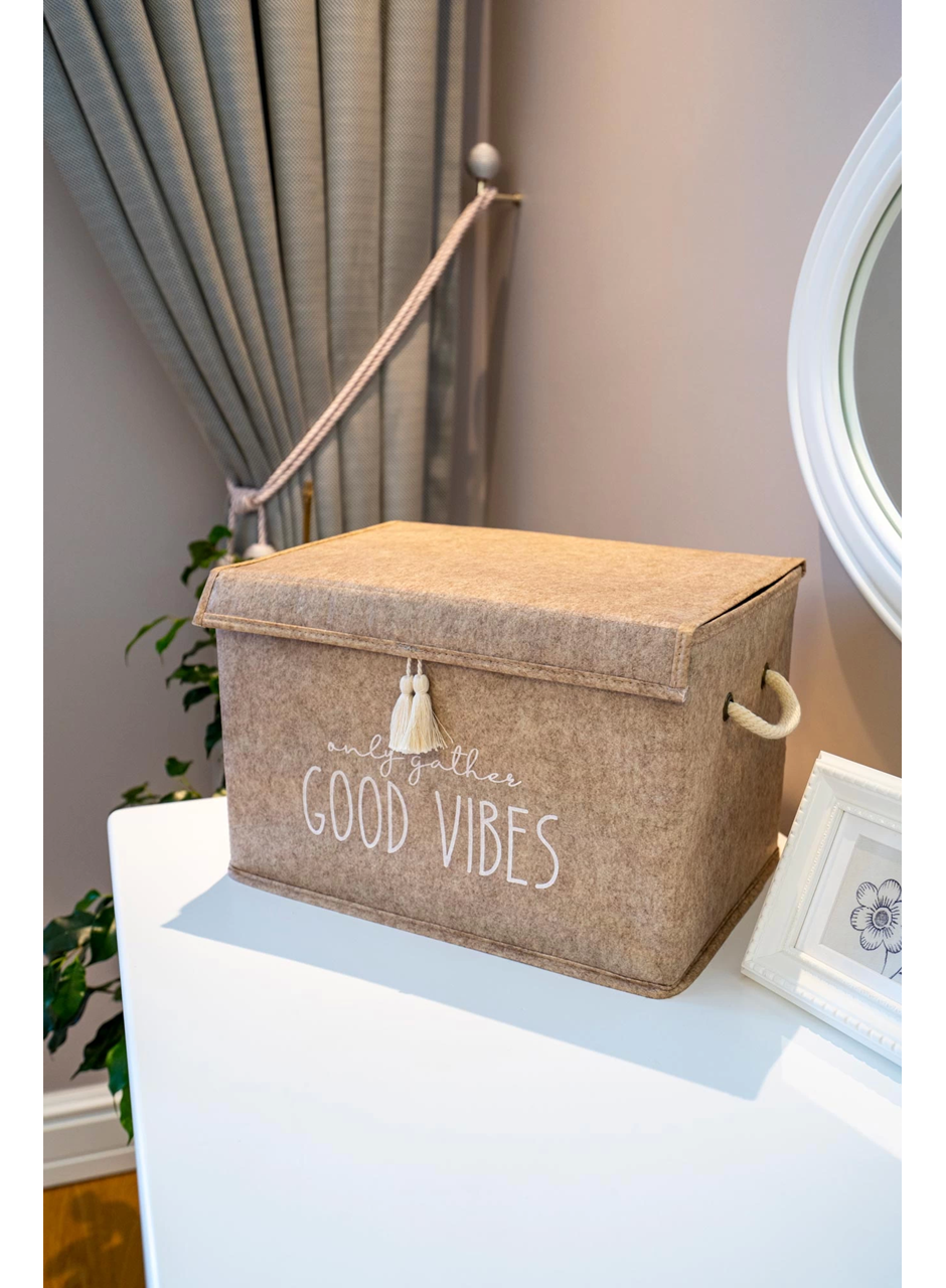 Kapaklı Püskül Detaylı Düzenleyici Çok Amaçlı Organizer Keçe Sepet (mini) - 03495 (