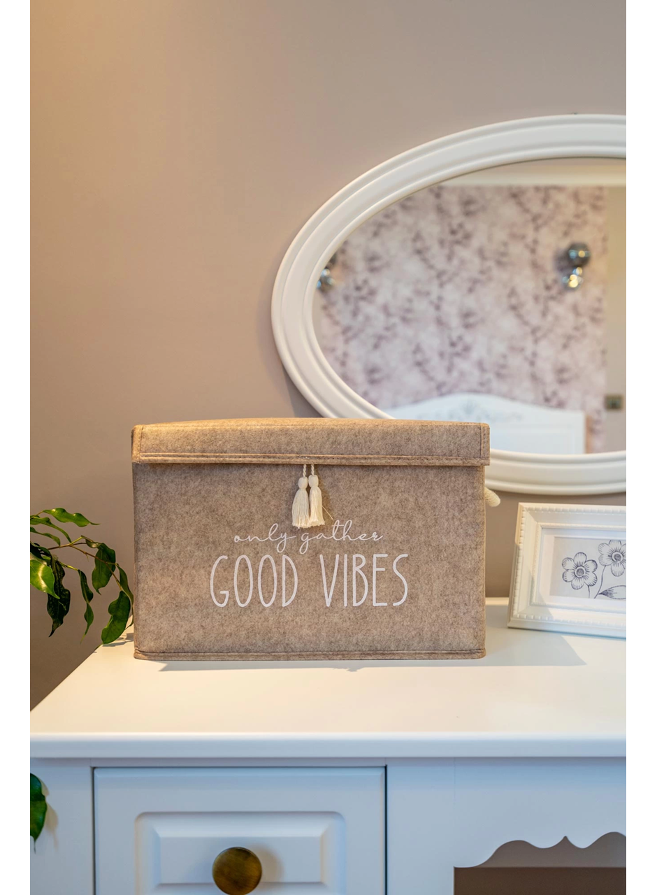 Kapaklı Püskül Detaylı Düzenleyici Çok Amaçlı Organizer Keçe Sepet (mini) - 03495 (