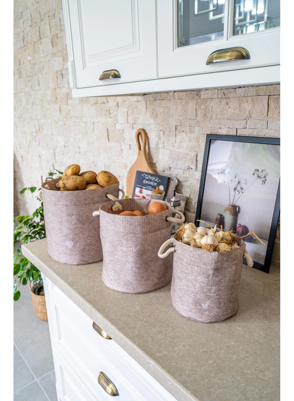 Kulplu Yuvarlak Düzenleyici Çok Amaçlı Kolay Taşınabilen Organizer Keçe Sepet (mini) 03662 (