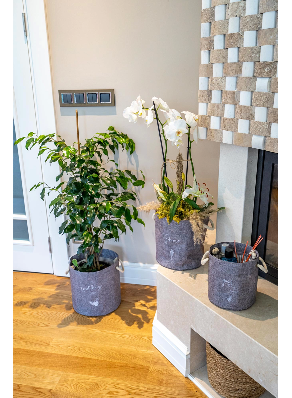 Kulplu Yuvarlak Düzenleyici Çok Amaçlı Kolay Taşınabilen Organizer Keçe Sepet (3'lü Set) (