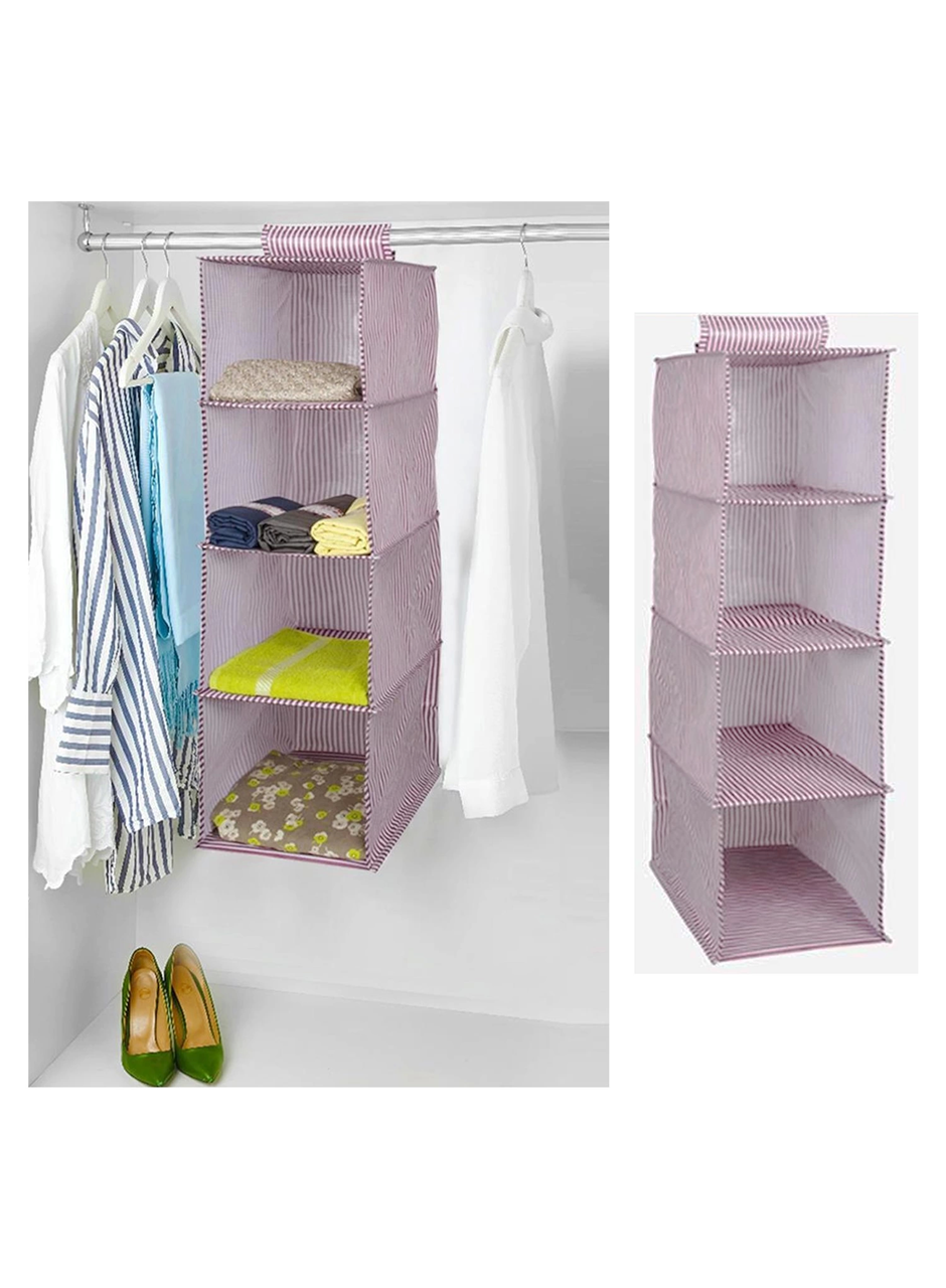 Dolap İçi Düzenleyici Katlanabilir Çok Amaçlı 4 Bölmeli Çizgili Bez Organizer (siyah) (