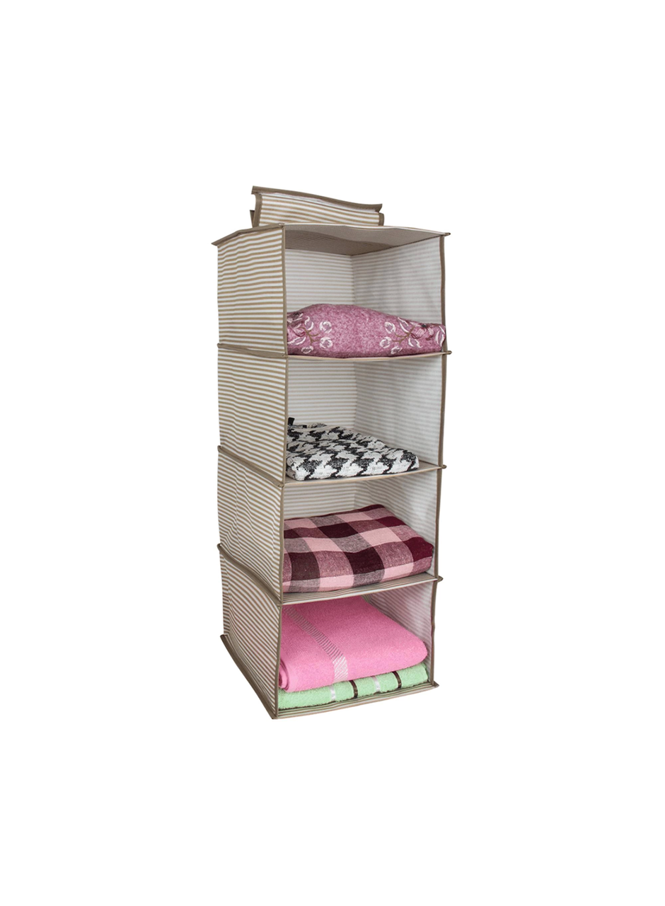 Dolap İçi Düzenleyici Katlanabilir Çok Amaçlı 4 Bölmeli Çizgili Bez Organizer (siyah) (