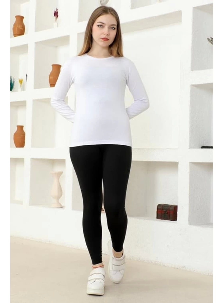 Rahat Ve Şık Uzun Kollu Bisiklet Yaka Likralı Viskon Penye Body Beyaz (