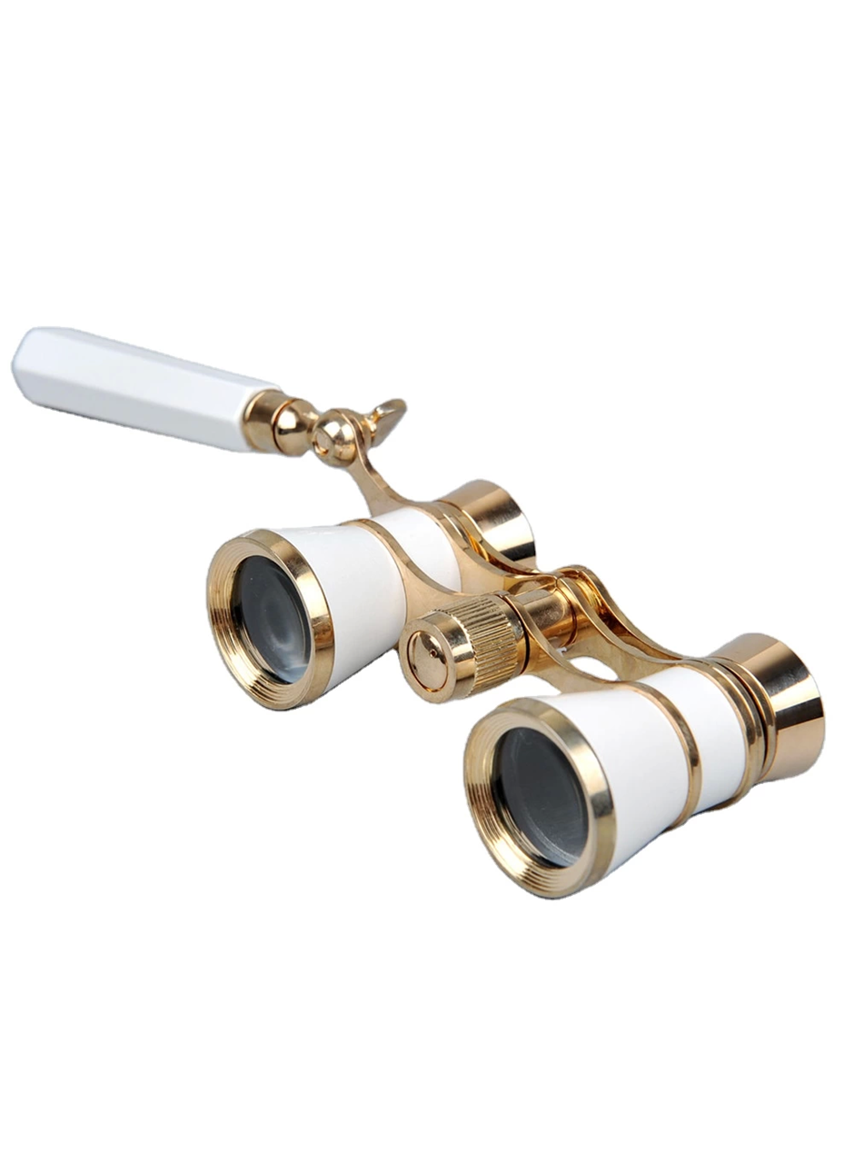 Nefis Işlemeli, Tiyatro / Opera Dürbünü 3x25 Prinç Metal Kaplamalı Retro Beyaz (
