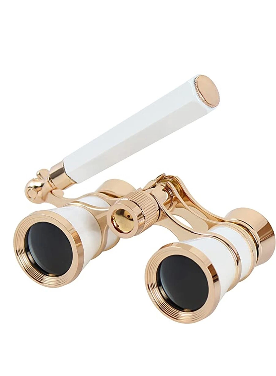 Nefis Işlemeli, Tiyatro / Opera Dürbünü 3x25 Prinç Metal Kaplamalı Retro Beyaz (