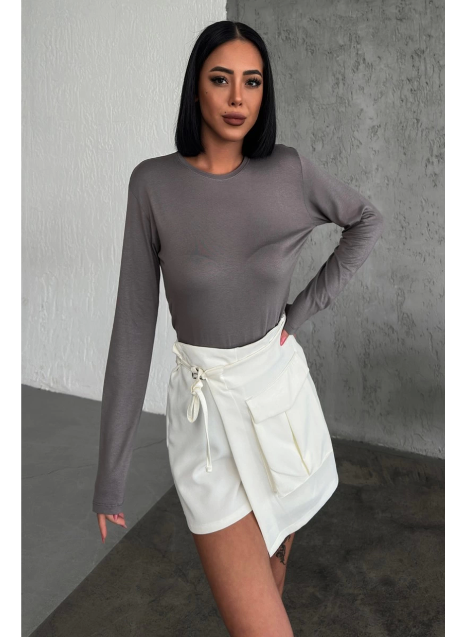 Rahat Ve Şık Uzun Kollu Bisiklet Yaka Likralı Viskon Penye Body Füme (