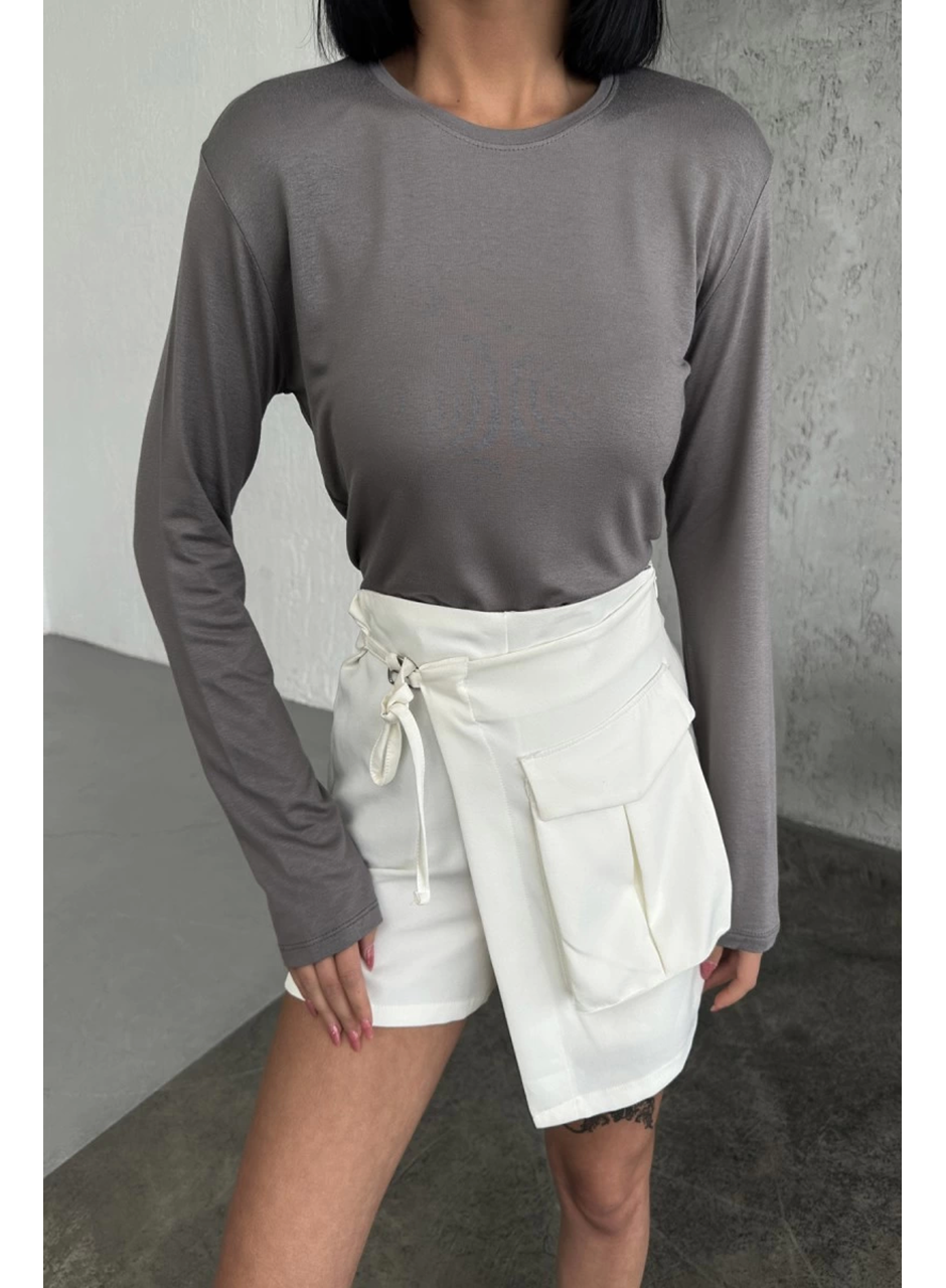 Rahat Ve Şık Uzun Kollu Bisiklet Yaka Likralı Viskon Penye Body Füme (