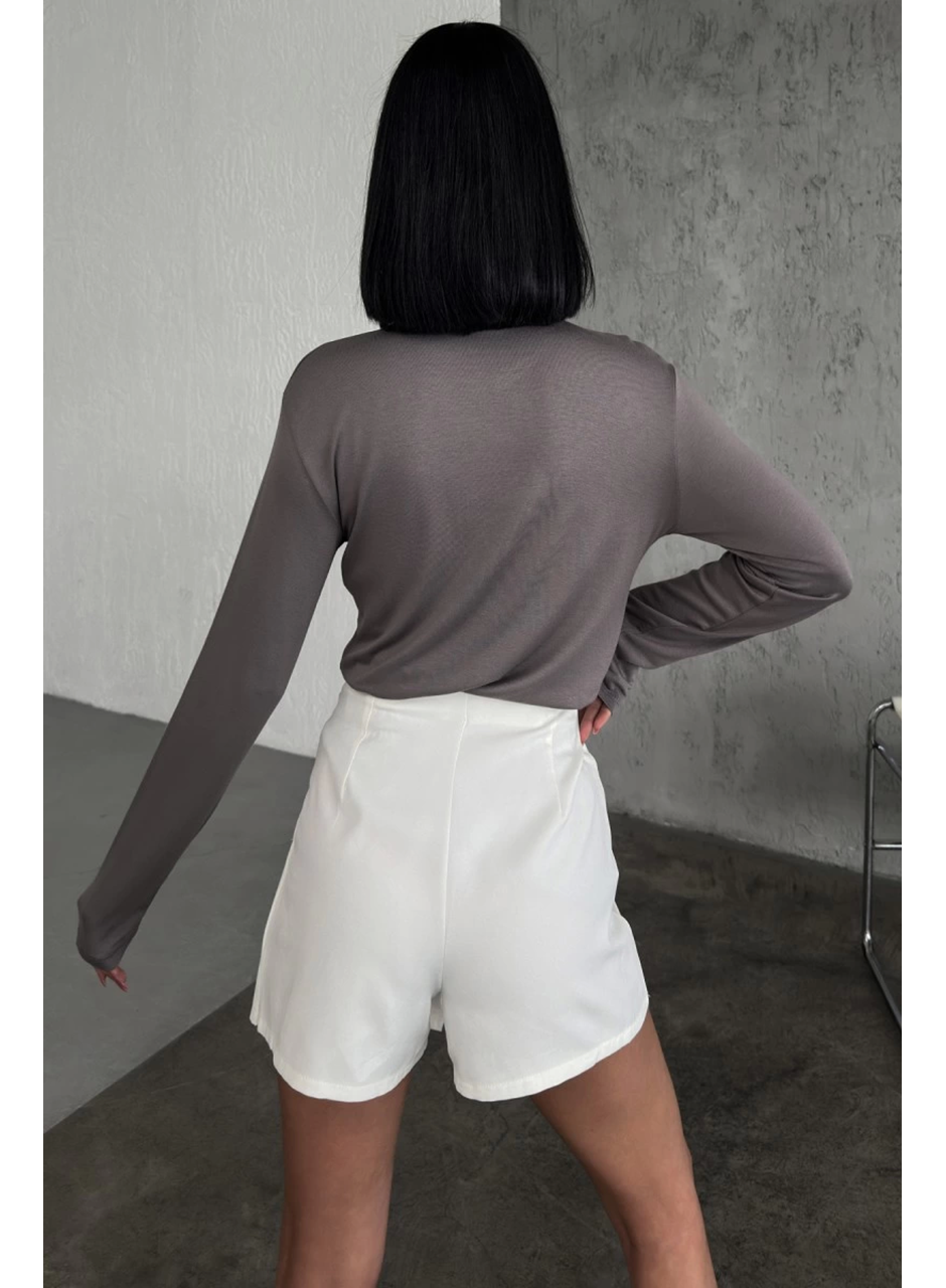 Rahat Ve Şık Uzun Kollu Bisiklet Yaka Likralı Viskon Penye Body Füme (