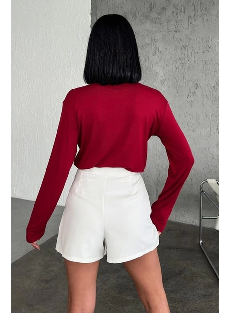 Rahat Ve Şık Uzun Kollu Bisiklet Yaka Likralı Viskon Penye Body Bordo (