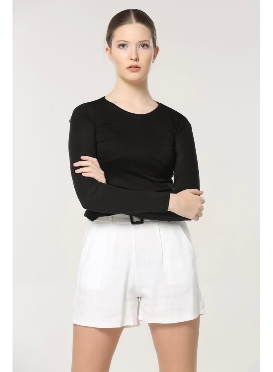 Rahat Ve Şık Uzun Kollu Bisiklet Yaka Likralı Viskon Penye Body Siyah (