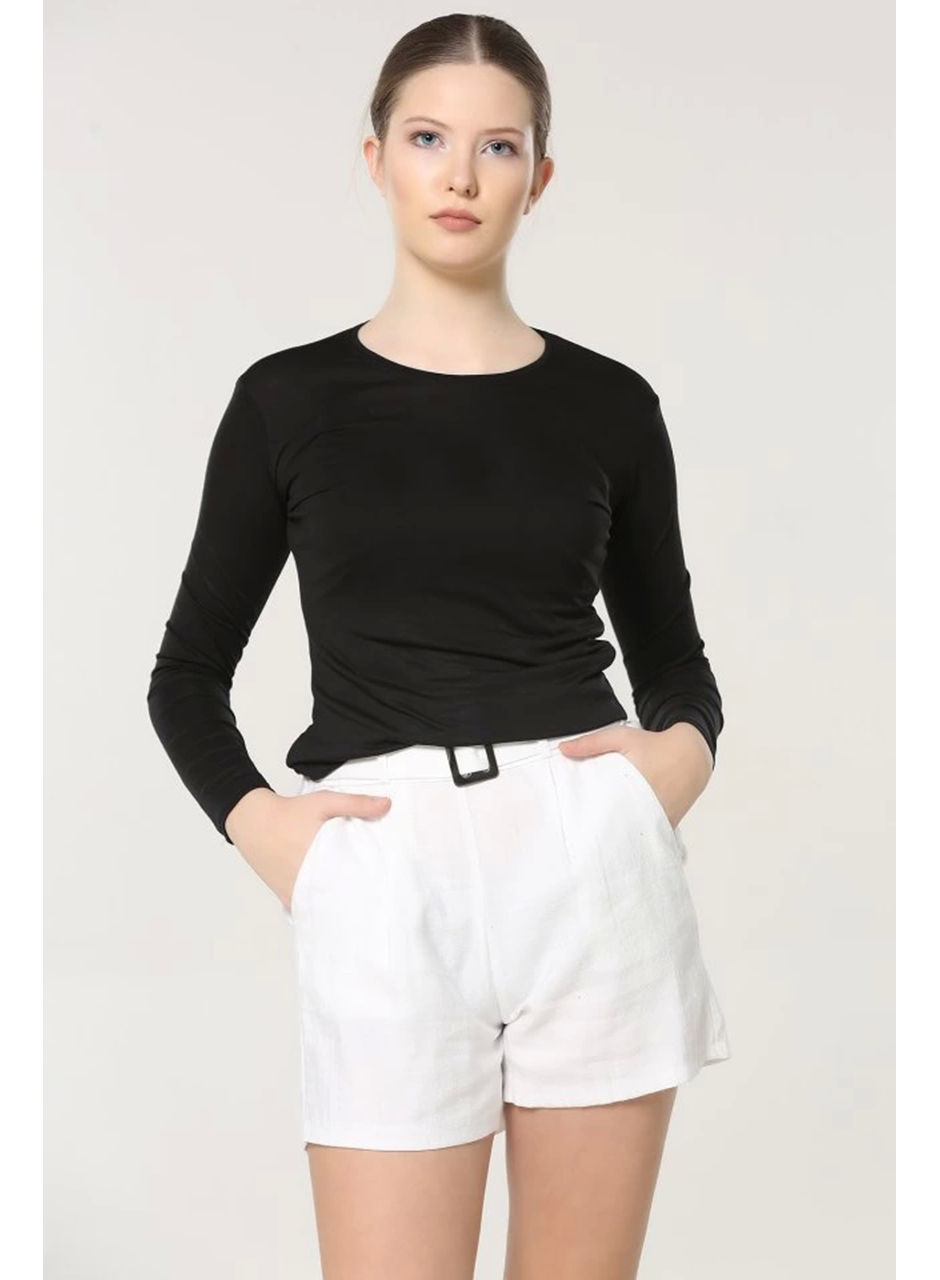 Rahat Ve Şık Uzun Kollu Bisiklet Yaka Likralı Viskon Penye Body Siyah (