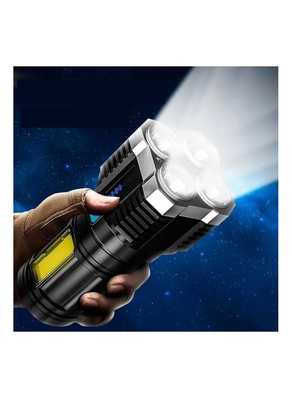 Ultra Parlak El Feneri Usb Şarj 4 Led+Yan Cob Led Taktik Günlük Hayat Kamp Avcılık El Feneri (