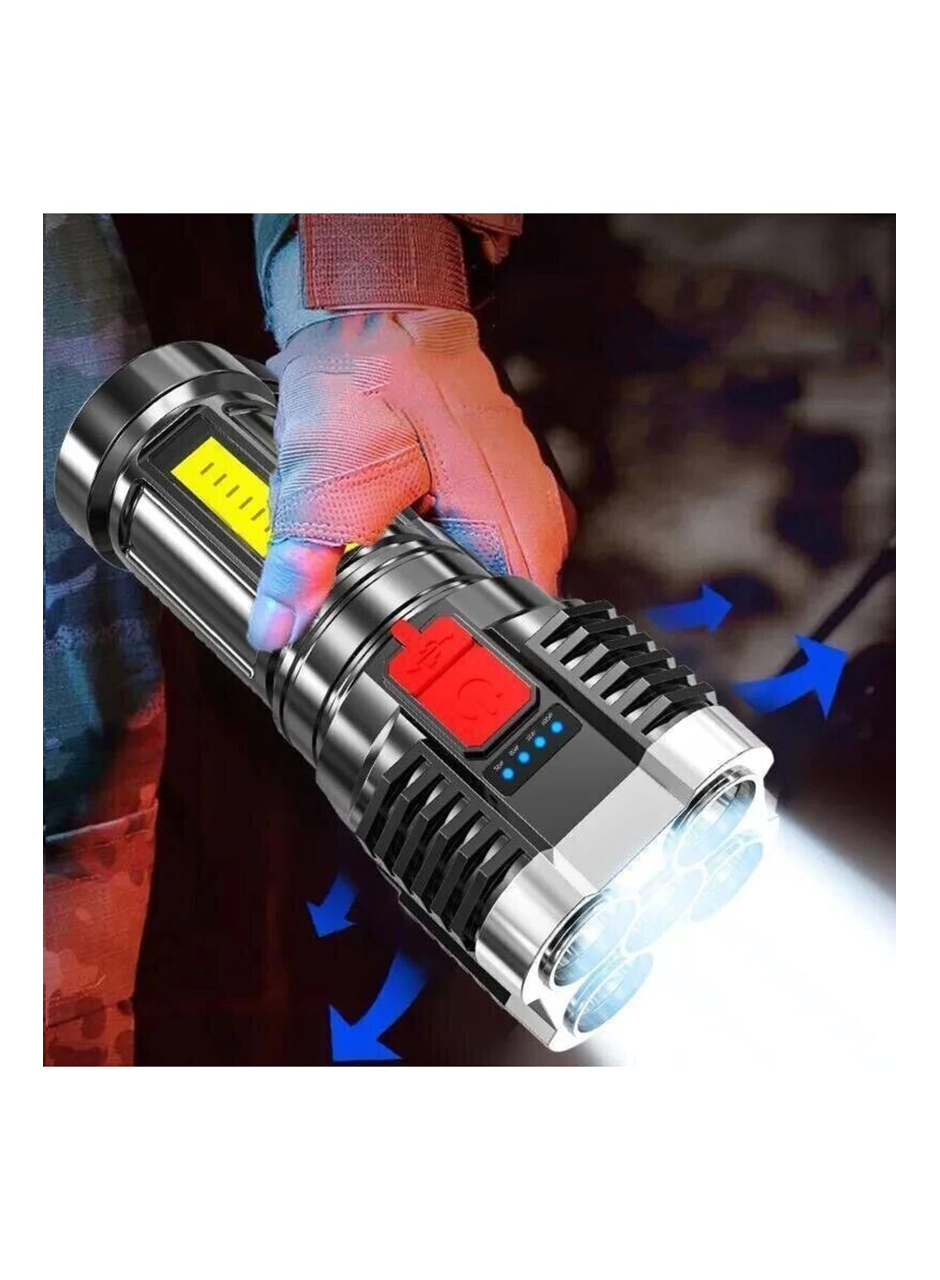 Ultra Parlak El Feneri Usb Şarj 4 Led+Yan Cob Led Taktik Günlük Hayat Kamp Avcılık El Feneri (