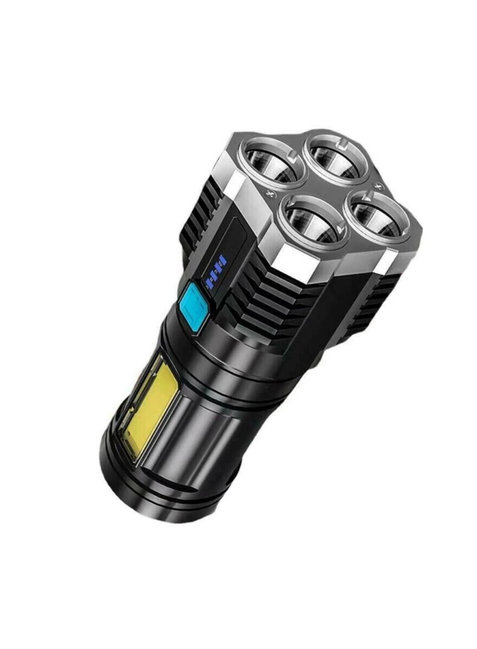 Ultra Parlak El Feneri Usb Şarj 4 Led+Yan Cob Led Taktik Günlük Hayat Kamp Avcılık El Feneri (