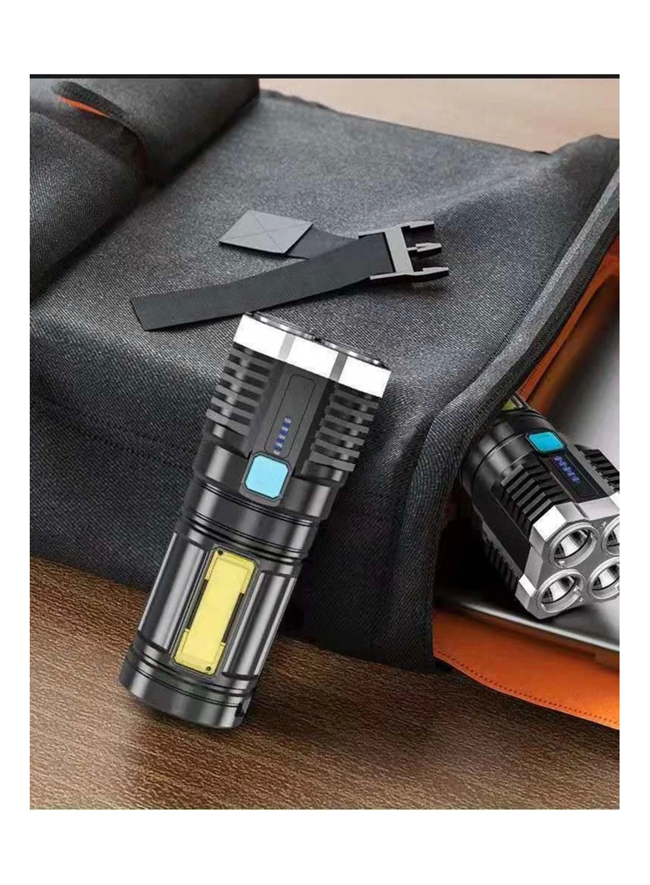 Ultra Parlak El Feneri Usb Şarj 4 Led+Yan Cob Led Taktik Günlük Hayat Kamp Avcılık El Feneri (