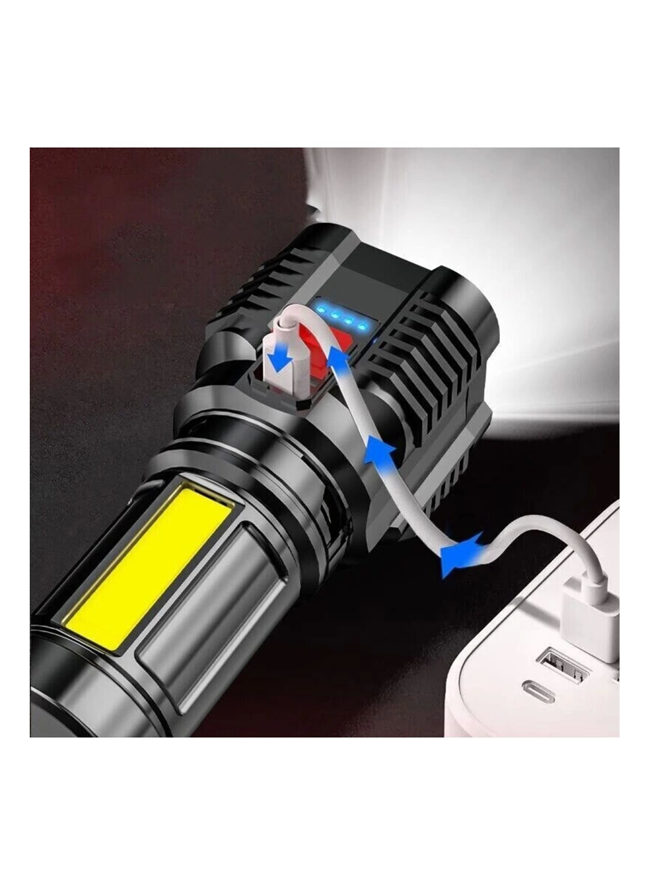 Ultra Parlak El Feneri Usb Şarj 4 Led+Yan Cob Led Taktik Günlük Hayat Kamp Avcılık El Feneri (