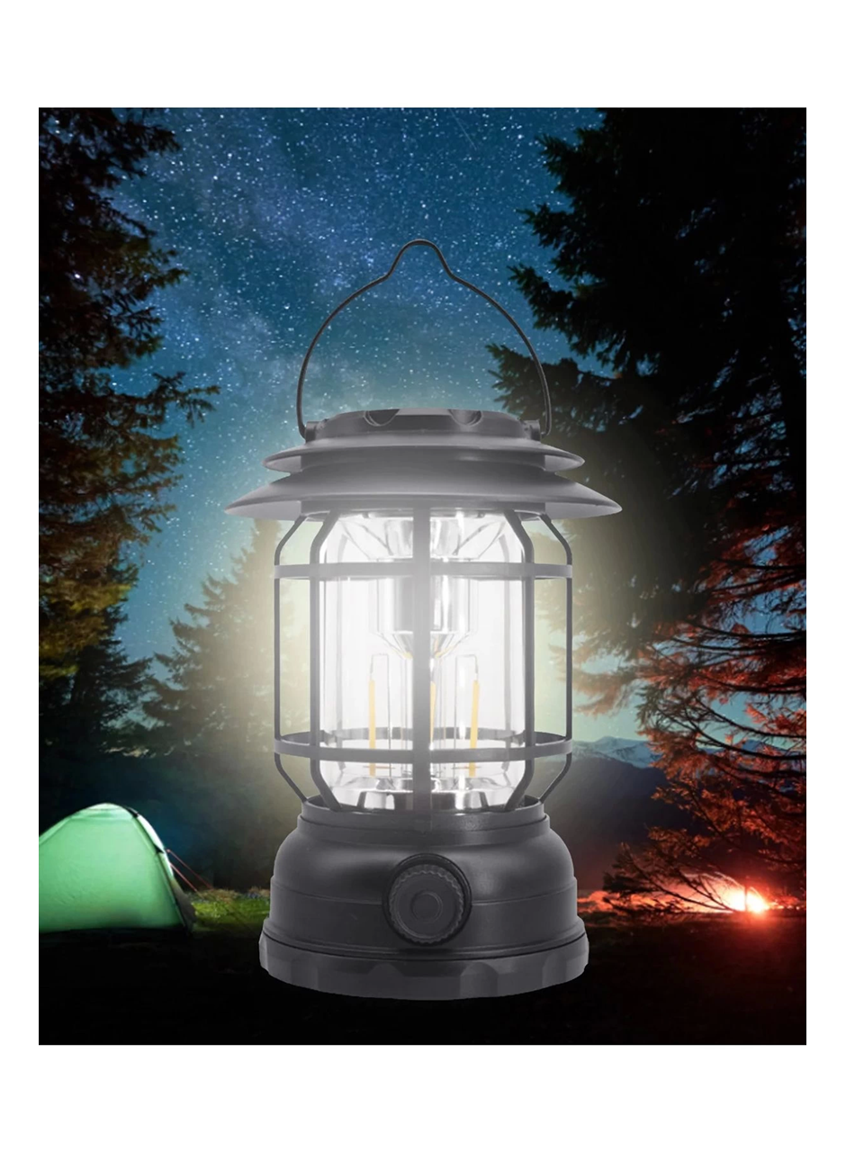 USB Şarjlı LED Kamp Lambası - Bluetooth Müzik Çalar, El Feneri ve Cep Telefonu Şarj Cihazı (